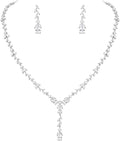 Bridal Wedding Jewelry CZ Set Marquise Teardrop Cubic Zirconia Pendant Necklace and Dangle Earring Bracelet Sets for Women