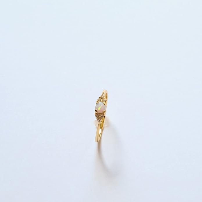 espere Sterling Silver Halo Opal Stacking Ring Simple Dainty Gold Ring Opal Ring Birthstone Ring 4-10