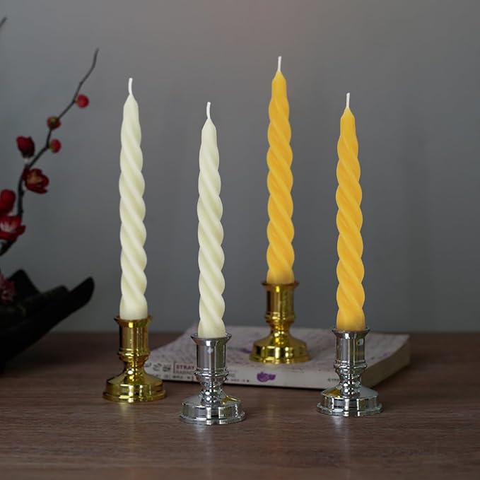 Beeswax Taper Candles Set of 4, Spiral Taper Candle Dripless Short Candle Sticks - Image 6