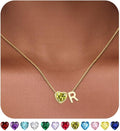 Valentines Day Gifts for Her- Heart Birthstone Initial Necklace for Women Girls,14K Gold Plated Heart Letter A-Z Necklace Birthday Trendy Jewelry Gifts for Women Girls Daughter