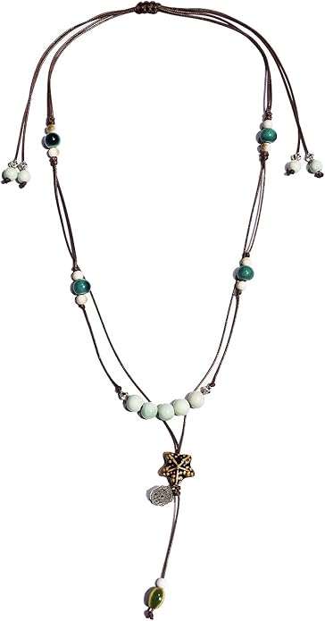 Boho Style Colorful Ceramic Bead Strand Necklace Adjustable Bohemian Jewelry Gift for Women, Fashion Clothing Matching Necklace