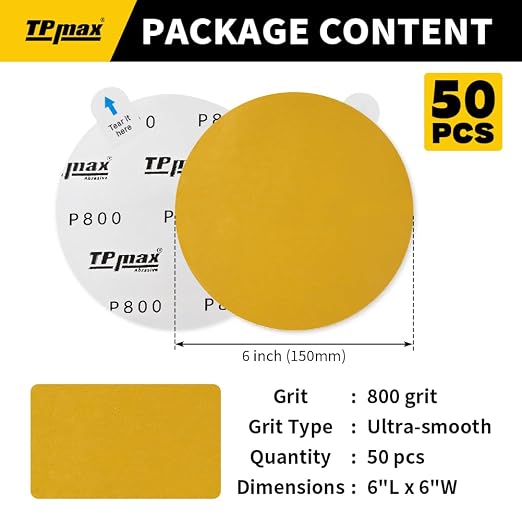 6-Inch 800-Grit Gold PSA Sanding Discs, 50 Pack – Pro-Grade Self-Adhesive - Image 2