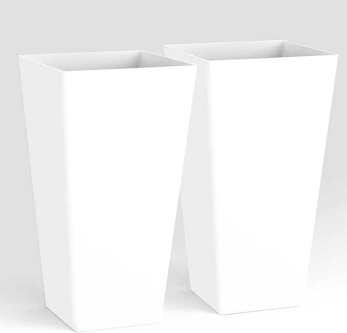 Worth Garden 20" Tall Planters Set of 2 – Large White Tapered Plastic Flower - Image 6