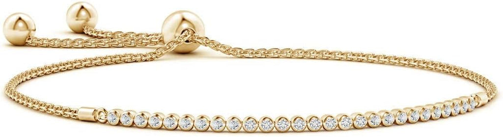 Angara Diamond Tennis Bolo Bracelet in 14K Solid Gold | Natural Diamond Adjustable Chain Bracelet for Women | April Birthstone Jewelry Gift For Women