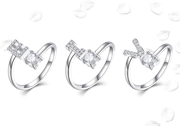 STARCHENIE Adjustable Initial Ring for Women 925 Sterling Silver Letters A-Z 26 Alphabet Rings Size 7