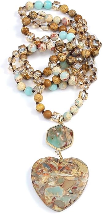 Yomisa Boho Necklaces for Women Men Long,33/34/35 Inch Natural Turquoise Tiger Eye Beaded Stone Pendant Necklaces for Women Trendy,Handmade Bohemian Western Bead Necklace Fashion Charm Jewelry Gift