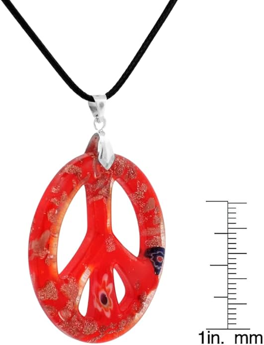 BESHEEK Murano Inspired Peace Sign Blown Glass Lampwork Art Pendant Necklace for Women Handcrafted Artisan Hypoallergenic Italian Style Jewelry
