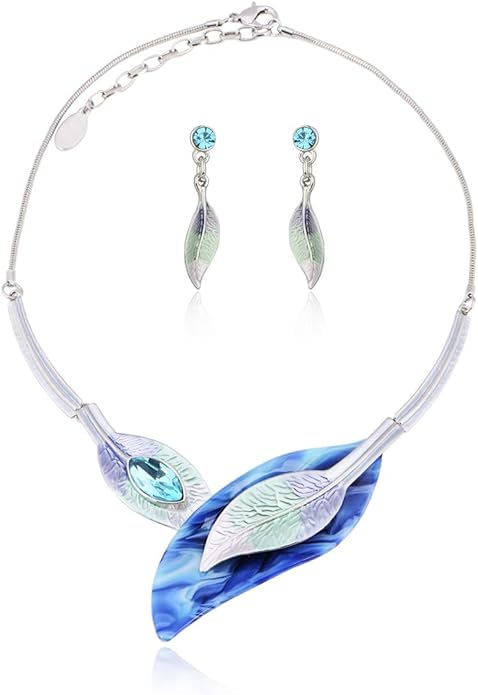 AMYJANE Vintage Statement Jewelry Set - Spring Leaf Flower Floral Plant Necklace Earring Set Crystal Rhinestone Fashion Costume Jewelry for Women Prom Party Unique Gift