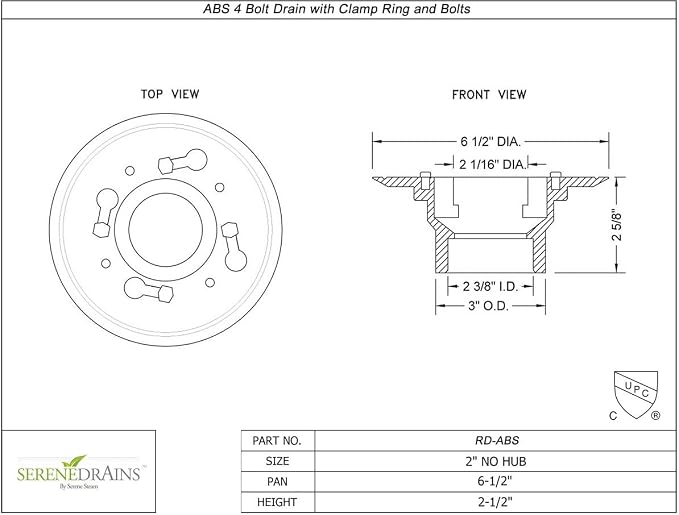 2 Inch Shower Drain Base for Linear Square Shower Drains Plastic ABS Floor - Image 2