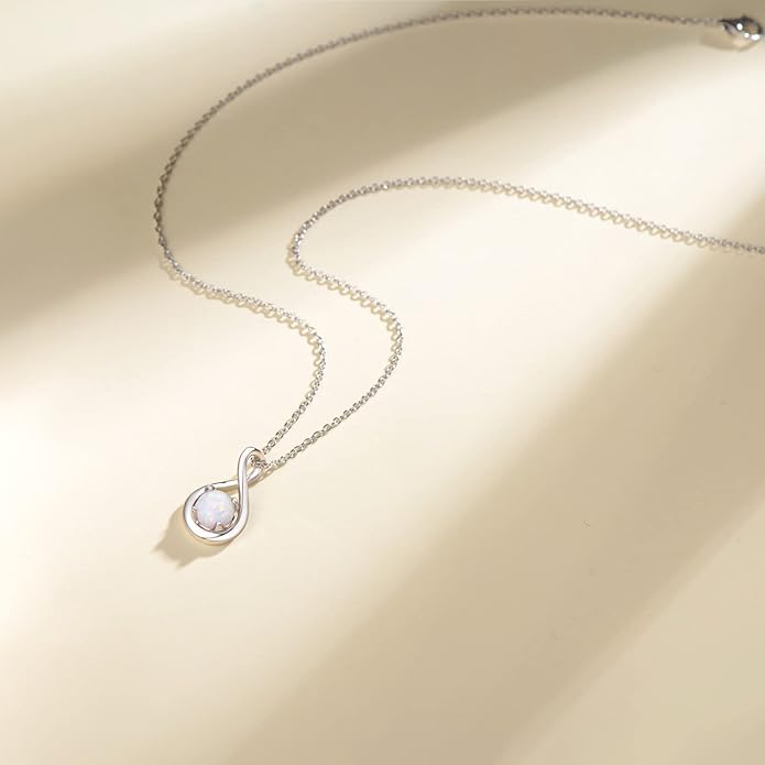 FANCIME Birthstone Necklaces for Women Fine Jewelry Sterling Silver Dainty Infinity Pendant Anniversary Birthday Christmas Gifts for Her Wife Mom Lady Daughter, Chain 16"+2" Extend