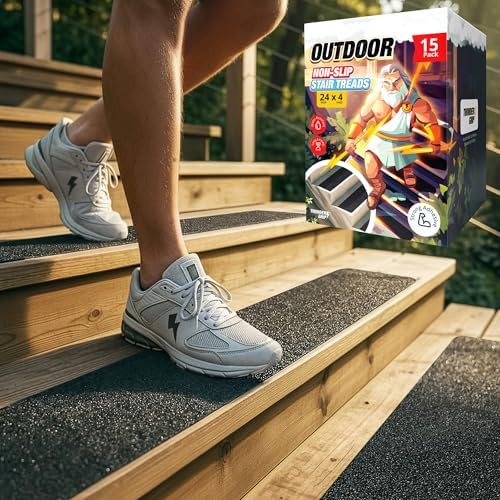 Outdoor Stair Treads Non-Slip 24" x 4" 15-Pack Waterproof 80-Grit Grip Tape by ThunderGrip
