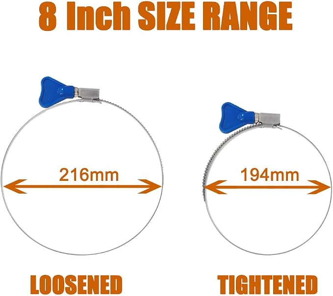 ISPINNER 2pcs 8 Inch Key-Type 304 Stainless Steel Worm Gear Hose Clamps - Image 5