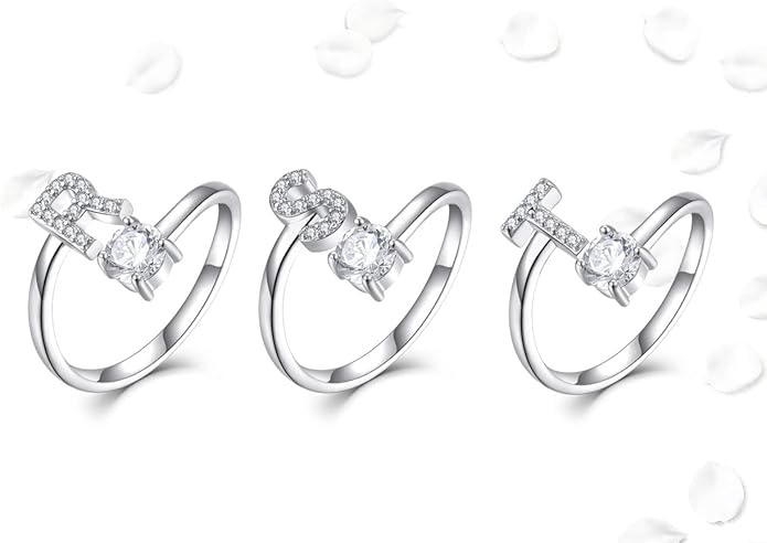 STARCHENIE Adjustable Initial Ring for Women 925 Sterling Silver Letters A-Z 26 Alphabet Rings Size 7