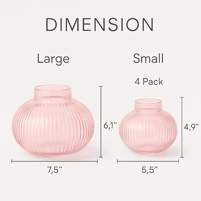 Pink Glass Vases for Tulips, Flower Vases for Bouquet, Ribbed Glass Vase for - Image 7