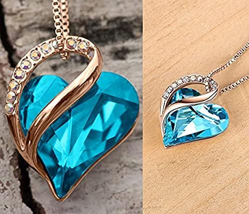 Leafael Rose Gold Plated Necklace for Women: Heart Shaped Birthstone/Healing Crystals Center, Dazzling Cubic Zirconia, Hypoallergenic Chain (18"+2"), Jewelry Gifts for Anniversaries and Birthdays