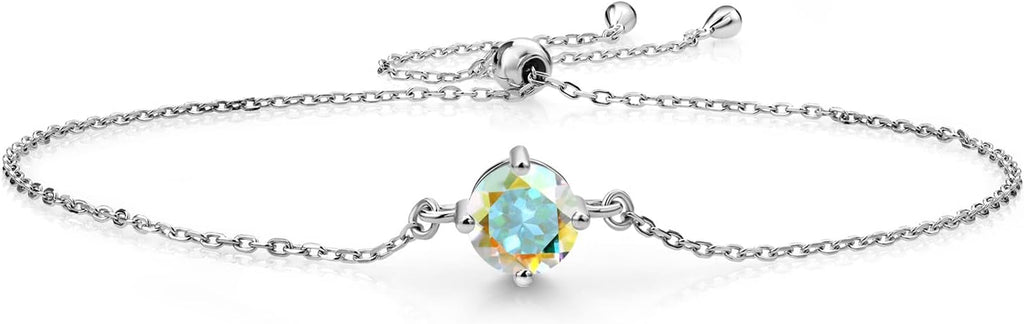 Gem Stone King Gemstone Birthstone Solitaire Bracelet For Women | 925 Sterling Silver | Round 6MM | Gift for Her Women Wife Mom Lady Daughter | Adjustable Bolo Bracelet | Easy-On Easy-Off