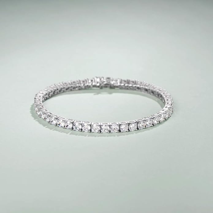 FANCIME Birthstone Bracelet Sterling Silver Gemstone Tennis Bracelets Fine Jewelry Wedding Bridal Prom Birthday Gift for Women Her, Length 7.2 Inch Width 4mm