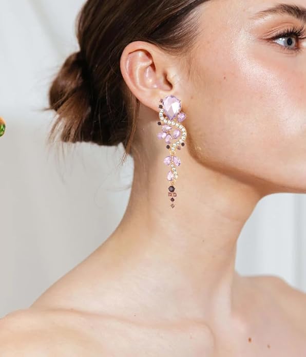 Rhinestone Statement Dangle Earrings Sparkly Crystal Bridal Wedding Earrings for Brides Bridesmaides Chandelier Teardrop Earrings for Women Prom Party