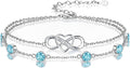 Prismata Infinity Birthstone Charm Link Bracelet 925 Sterling Silver Adjustable 12 Months Birthstone Infinity Bracelet Birthday Jewelry Gifts for Women Mom Her,with 7"+2" chain
