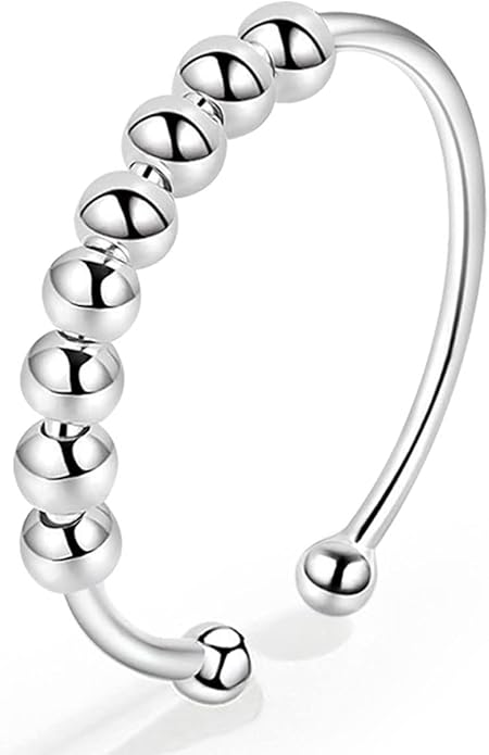 Vito 925 Sterling Silver Fidget Anxiety Ring for Women, Adjustable Open Spinner Ring Stress Relief Ring Stacking Band Anillos Jewelry Gift for Mom Daughter