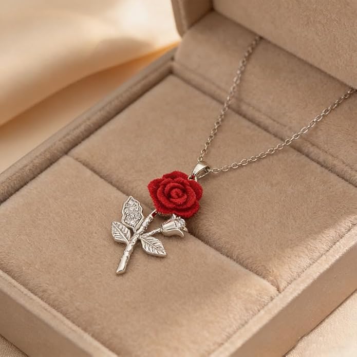 ONLYJUMP Rose Alloy Necklace for Women Heart Pendant Copper Zircon Light Luxury Fashion Jewelry Dainty Romantic Statement Necklace for Daily Wear Ideal Valentine's Day Anniversary Birthday Gift