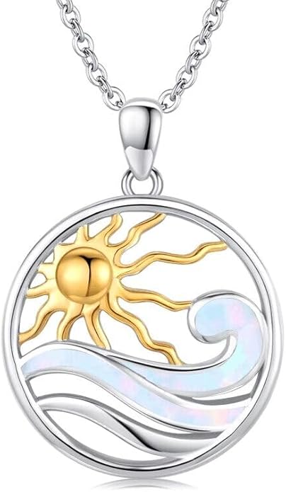 Midir&Etain Ocean Necklace 925 Sterling Silver Blue Opal Necklace Starfish/Flip Flop/Shark Pendant Beach Ocean Jewelry for Women