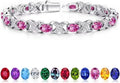 Iefil Valentines Day Gifts for Her, Oval Birthstone Tennis Bracelets for Women Wife Unique X O Design Fine Jewelry Anniversary Birthday Gift 925 Sterling Silver Birthstone Jewelry for Mom Girlfriend