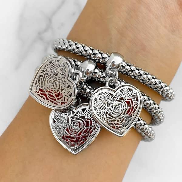Crystal Charms Multilayer Bracelets - 3PCS Gold/Silver/Rose Gold Corn Chain Bracelet for Women, Tree of Life Heart Shaped Stretch Bracelet