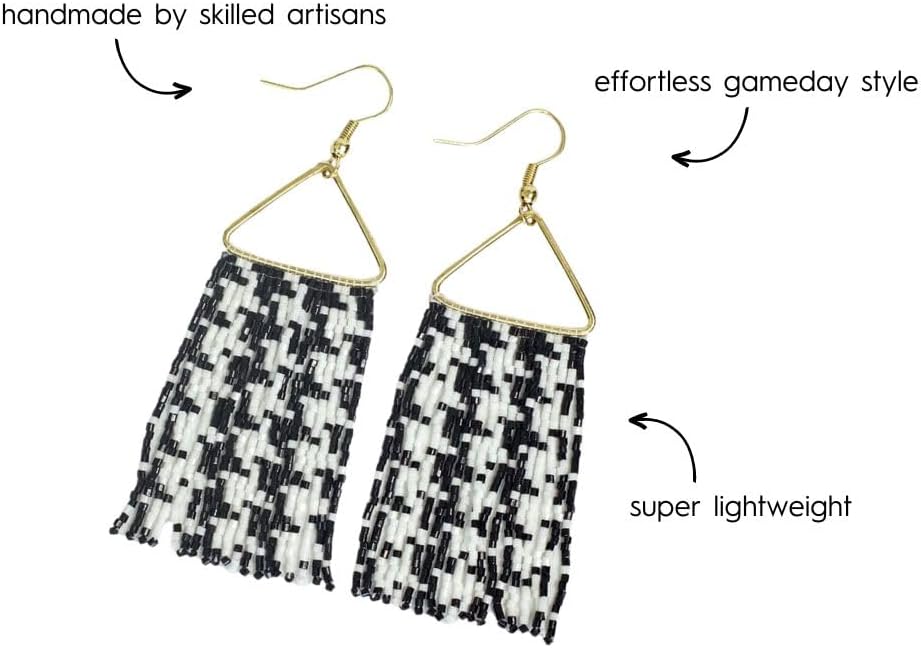 INK+ALLOY Game Day Earrings for Women, Luxe Beaded Fringe Earrings for Football Gameday Outfits, Handmade Jewelry for College Students, Team Gifts, Teachers, Football Moms
