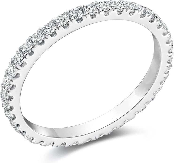 Bo.Dream 1.5mm/2.2mm/3mm Round Cubic Zirconia CZ Full/Half Eternity Rings Wedding Band Sterling Silver