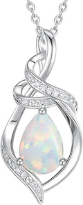 FANCIME Teardrop Gemstone Necklace for Women S925 Sterling Silver Elegant Ribbon Pendent Birthday Gifts for Her, 16"+2" Inches
