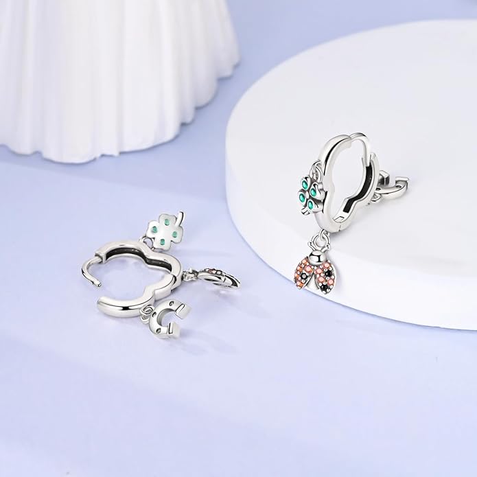 LAZA 925 Sterling Silver Hoop Earrings for Women, Hypoallergenic Huggie Butterfly Dangle Drop Earrings Colorful Flower Earrings Jewelry Gifts