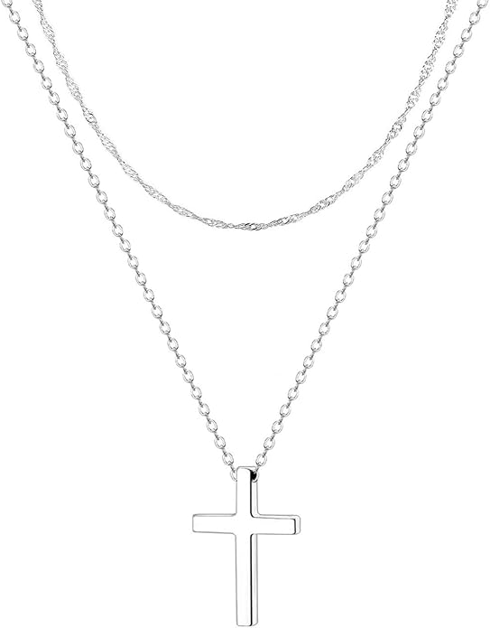 Zeffy Cross Necklace for Women, 18k Gold/Silver Plated Tiny Cross Pendant Necklace Simple Layered Cross Necklaces Gold Jewelry for Women