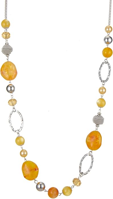 BULINLIN Beaded Long Necklace for Women Silver Sweater Chain Necklace with Crystal Resin Beads, Fashion Jewelry Necklace