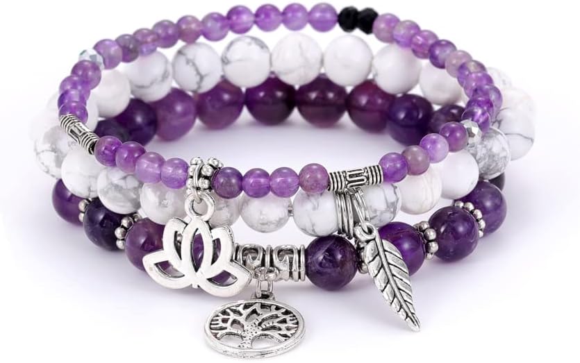 UEUC Tree of Life Yoga Healing Stone Bracelets,Multilayer Lotus Chakra Stone Reiki Bracelet Sets,Anxiety Crystal Natural Stone,for Women Stress Relief