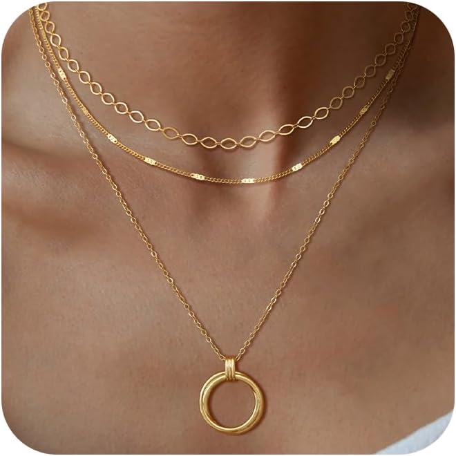 NECOCY Valentine's Day Gift 14k Gold/Silver Plated Layered Gold Necklaces for Women, 3Pcs Dainty Herringbone Choker Set, Trendy Stack Simple Chain Layering Pendant Jewelry