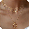 NECOCY Valentine's Day Gift 14k Gold/Silver Plated Layered Gold Necklaces for Women, 3Pcs Dainty Herringbone Choker Set, Trendy Stack Simple Chain Layering Pendant Jewelry