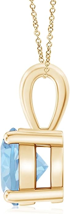 Angara Natural Aquamarine Solitaire Pendant for Women | Round Aquamarine Solitaire Pendant Necklace in 14K Solid Gold/Silver/Platinum With 18" Chain | March Birthday, Gemstone Jewelry Gift