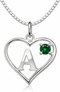 Silver Sterling Necklace Initial Letter A-Z Birthstone for Women – Personalized Custom Jewelry Pendant with Heart Design Customized Dainty Charm for Wife Girlfriend Mom – 18" Box Chain
