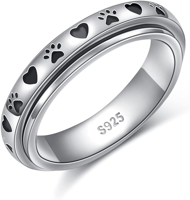 Ladytree Anxiety Relieve Rings 925 Sterling Silver Spinner Fidget Ring Worry Stress Relieving Boredom ADHD Autism Ring Platinum Plated Jewelry Birthday Gifts for Women Men