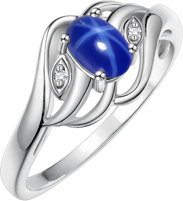 Rylos Ring featuring Classic Style, 6X4MM Birthstone Gemstone, & Diamonds - Elegant Jewelry for Women in Sterling Silver, Sizes 5-10