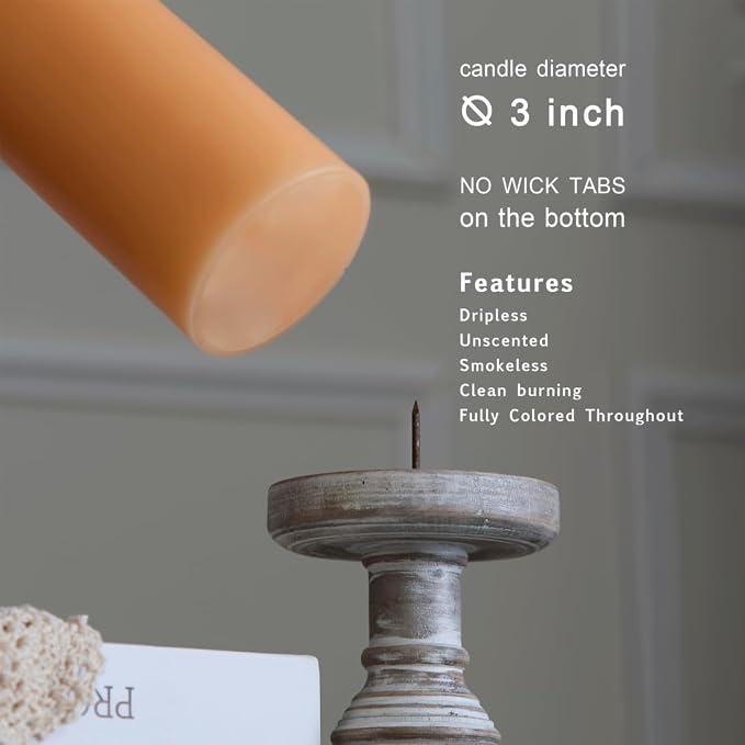 MOZEAL 3" x 6" Hand-Poured Unscented Candle, Dripless Pillar Candle Set of 3 - Image 3