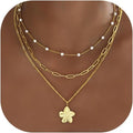 YEEZII Layered Gold Necklaces for Women Trendy, 3 Pcs 14K Gold Plated Choker Paperclip Box Chain Necklace, Stackable Women's Gold Pendant Necklaces Jewelry Set