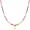 M MOOHAM Valentines Day Gifts for Kids Teen Girls - Colorful Initial Necklaces for Girls Women Kids, Beaded Pearl Choker Necklace for Women Trendy, Birthday Gifts Teenage Girl Teen Kid Jewelry