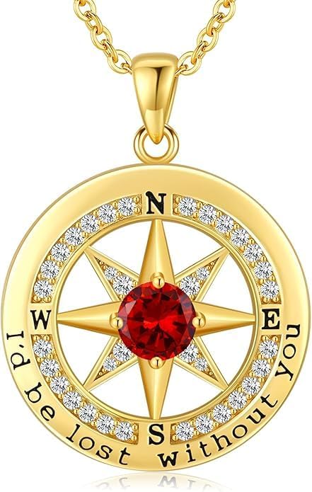 Compass Necklace for Women Wife Girlfriend Mom Daughter Gifts S925 Sterling Silver Jewelry For Anniversary Rose Gold Gifts For Birthday Christmas Mothers Valentines Day 12 Birthstones