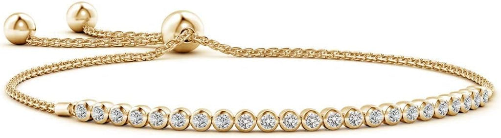 Angara Diamond Tennis Bolo Bracelet in 14K Solid Gold | Natural Diamond Adjustable Chain Bracelet for Women | April Birthstone Jewelry Gift For Women