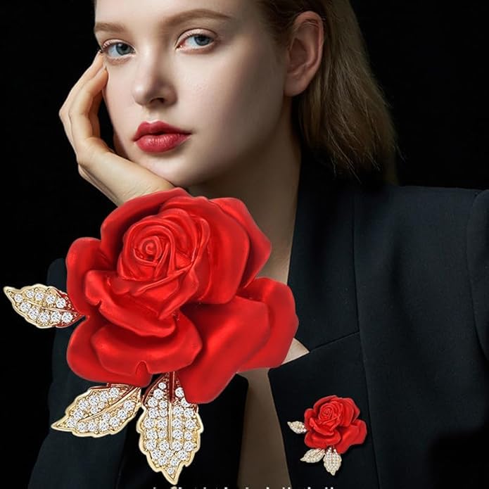 Red Rose Flower Brooches and Pins for Women Costume Jewelry Brooch Pins Broches Jewelry for Women Elegant Lady Pin
