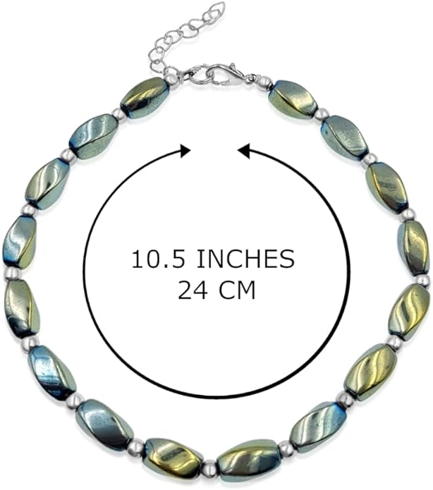 BESHEEK Rainbow Anklet Bracelet Hue Twisted Hematite and Round Artisan Beaded Anklet with Extension Handmade Hypoallergenic Beach Gala Wedding Style Jewelry
