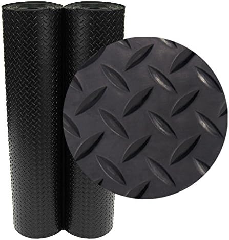 Rubber-Cal Diamond-Plate Rubber Flooring Roll - 3 mm x 4 ft x 2 ft Roll - Black by Rubber-Cal