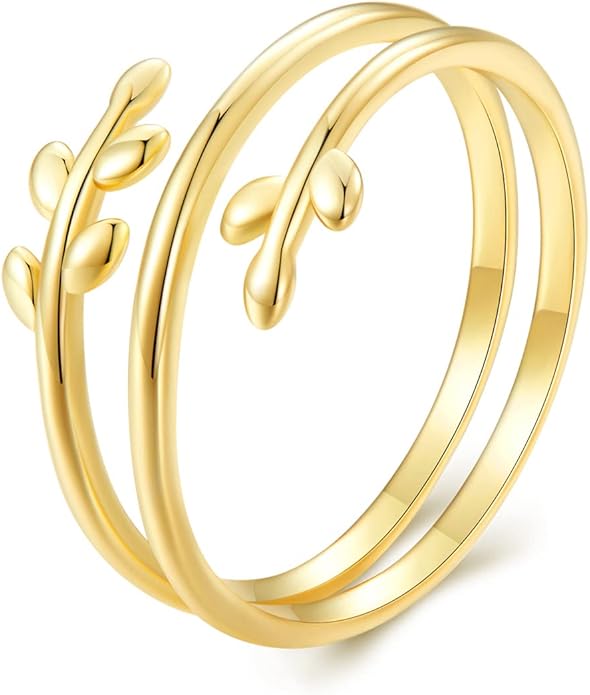 MUNDELL 925 Sterling Silver Simple Multi-layer Leaf Adjustable Ring Green Lucky Leaves Statement Ring for Women Promise Ring Fine Jewelry